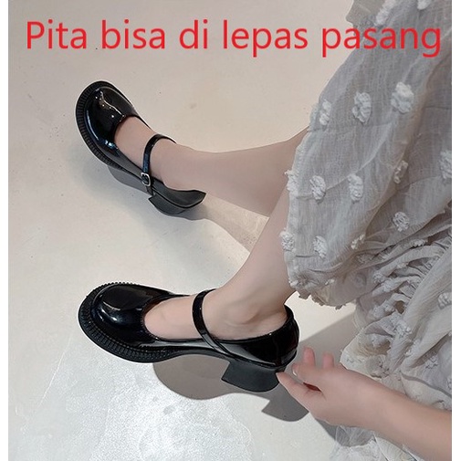 FD Marry Jane Shoes Cantik Sepatu Docmart Wanita Mules Heels Kasual Cream Terbaru KI-014