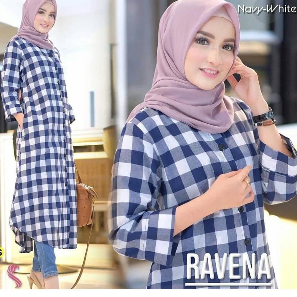 Stok Terbatas Long Tunik Ravena Kotak Kotak Square Casual Trendy