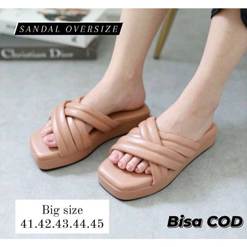 Sandal Koreaan OVERSIZE Wanita 41.45 Sendal Kulit Big Size Cewek Remaja Sandal Bipolar Ukuran Besar Tane, 42 Original