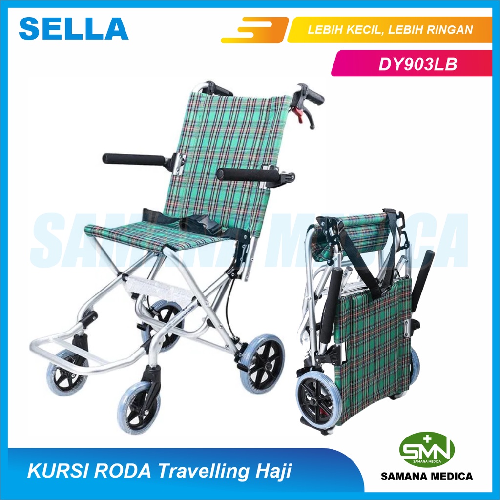 Kursi Roda Travel Sella KY903LB Haji Umroh Lipat Bisa Masuk Pesawat Aluminium Free Tas Pembungkus