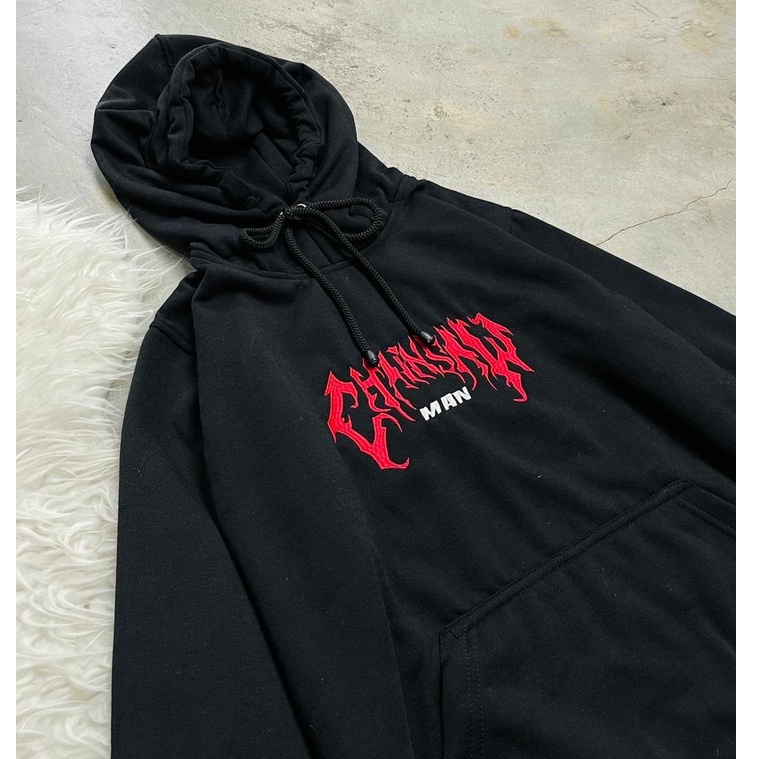 Hoodie Chainsaw Man Denji Reverse Embroidery Black Anime Manga Premium Unisex