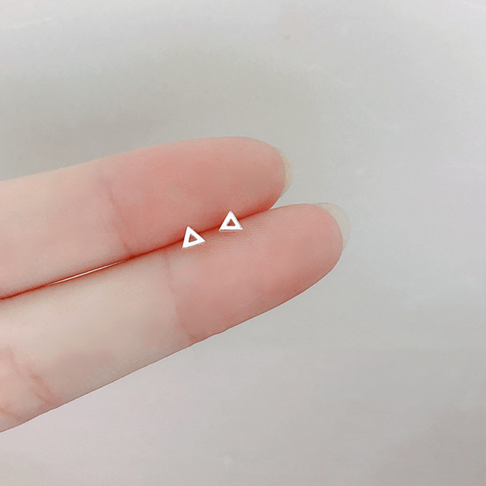Anting Stud Silver Plated Mini Bentuk Persegi Segitiga Hati Bintang Untuk Wanita