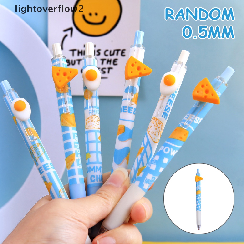 (lightoverflow2) Pulpen Gel Retractable Motif Kartun Telur / Keju Untuk Alat Tulis Sekolah / Kantor