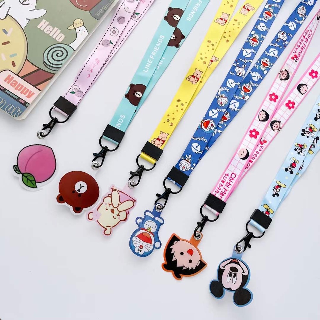 2 IN 1 TALI STRAP GANTUNGAN ID CARD CASE HP + TALI GANTUNGAN HP LANYARD PANJANG UNIVERSAL BOLA CARTOON / GANTUNGAN FLASHDISK / GANTUNGAN KUNCI