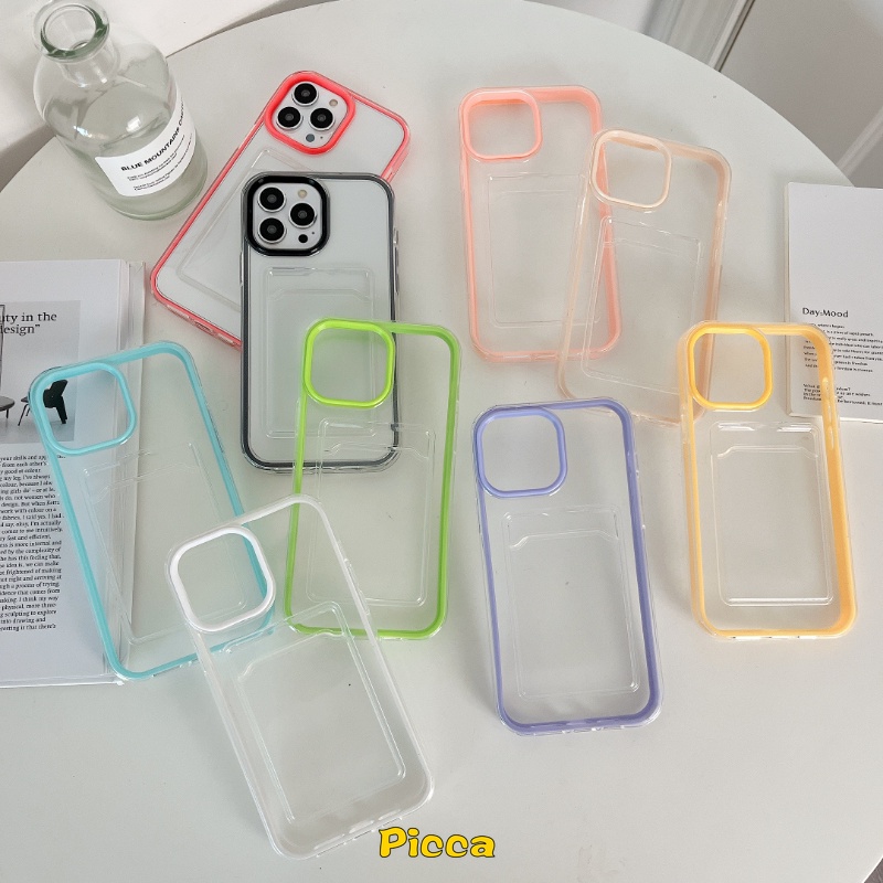 3in1 Soft Case Holder Kartu Kredit Warna Macaron Untuk iPhone 11 XR 7Plus 8Plus 14 13 12 11 Pro MAX X XS MAX 6 6S 7 8 Plus SE 2020