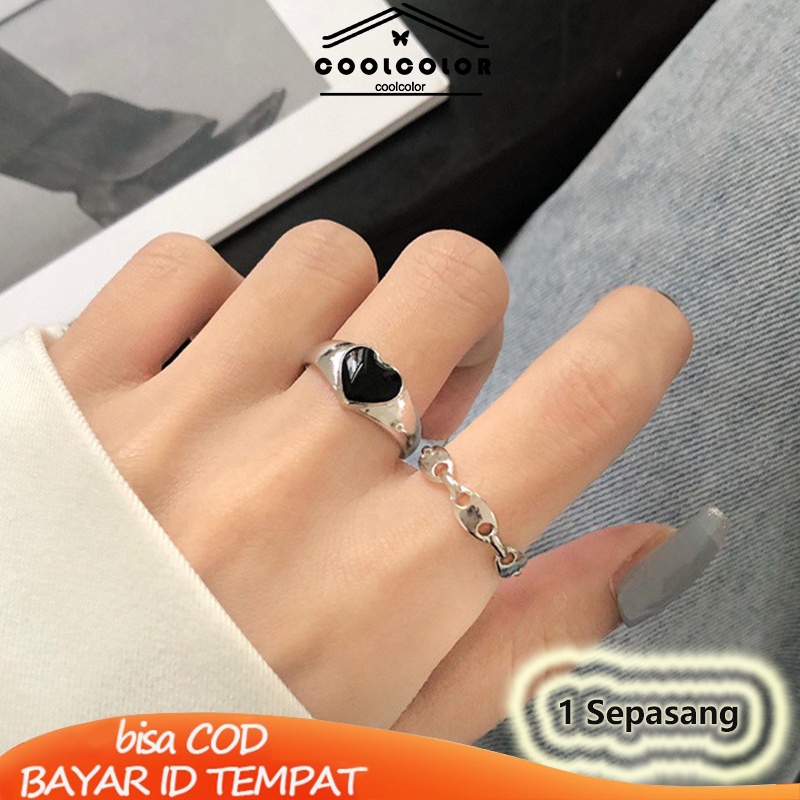 COD❤️1 Sepasang Cincin Set Korea Aesthetic Wanita Terbuka Gaya Retro Untuk Membuka Ukuran Yang Dapat Disesuaikan Aksesoris Fashion Murah Ready Stock