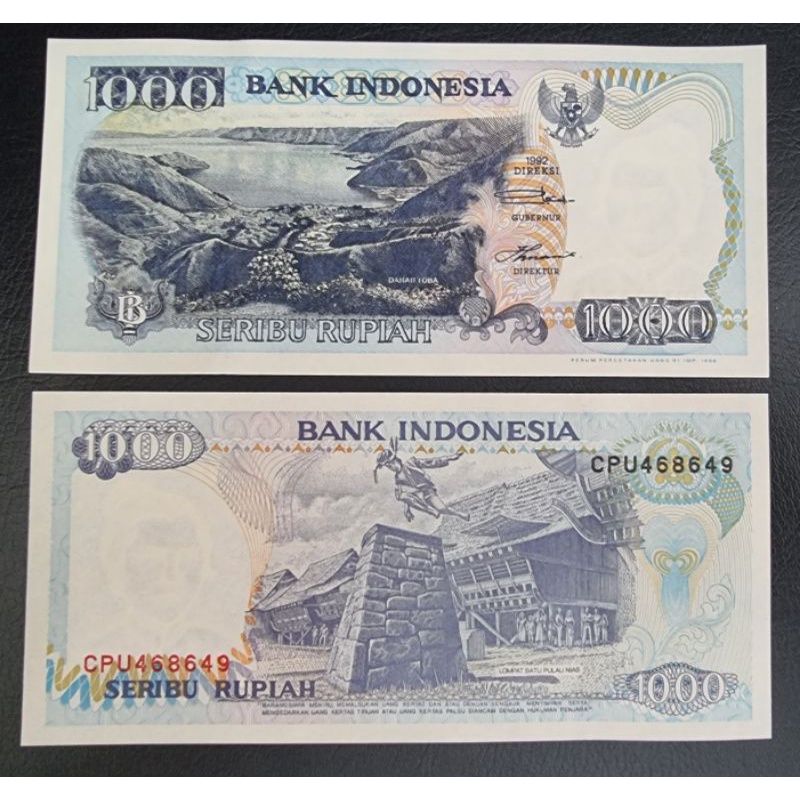3 lembar uang kuno rp. 1000 tahun 1992 kondisi masih baru gress