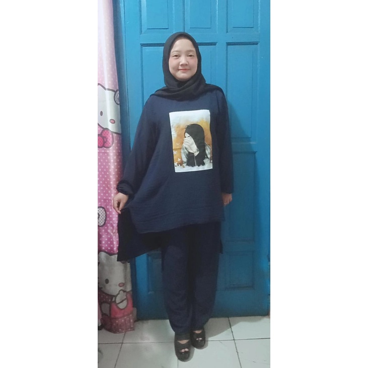 One Set Crinkle Airflow Sablon / Setelan Crinkle Sablon