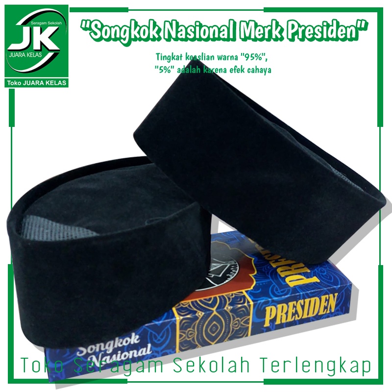 Sangkok Nasional Merk Presiden - Peci Hitam Polos - Peci Sholat Hitam - Songkok Nasional Presiden - 