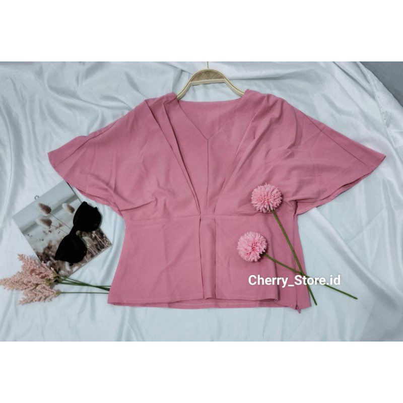 Cherry_Blouse atasan bahan Polyester import