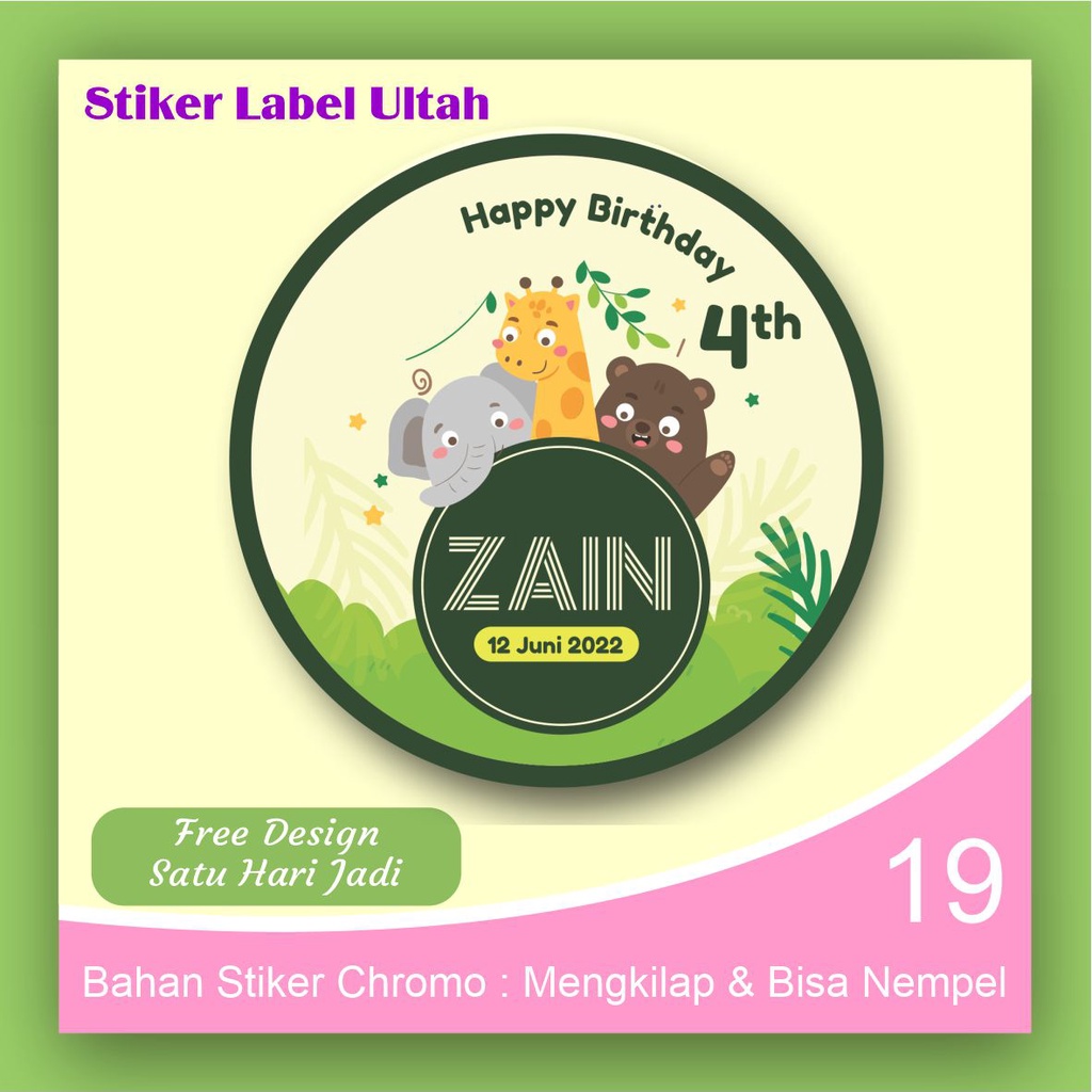 

Stiker Sticker Label Ulang Tahun Ultah Anak Bulat Custom karakter Untuk Nasi Box Bento Souvenir