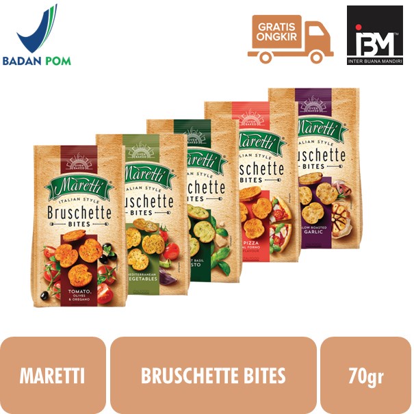 

Maretti Bruschette Bites / Chips Snack Roti Kering Impor 70gr