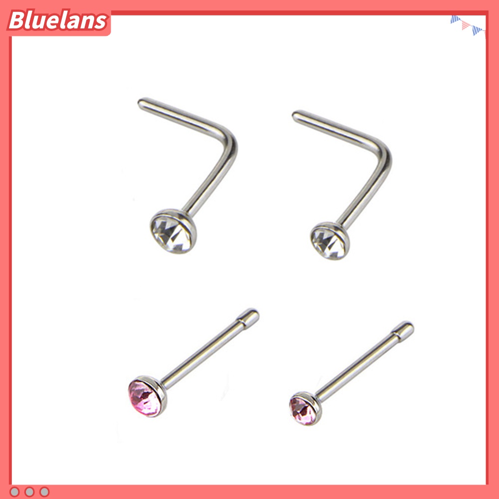 14pcs / Set Anting Tindik Hidung Bahan Stainless Steel Aksen Berlian Imitasi Bentuk Campur Untuk Unisex