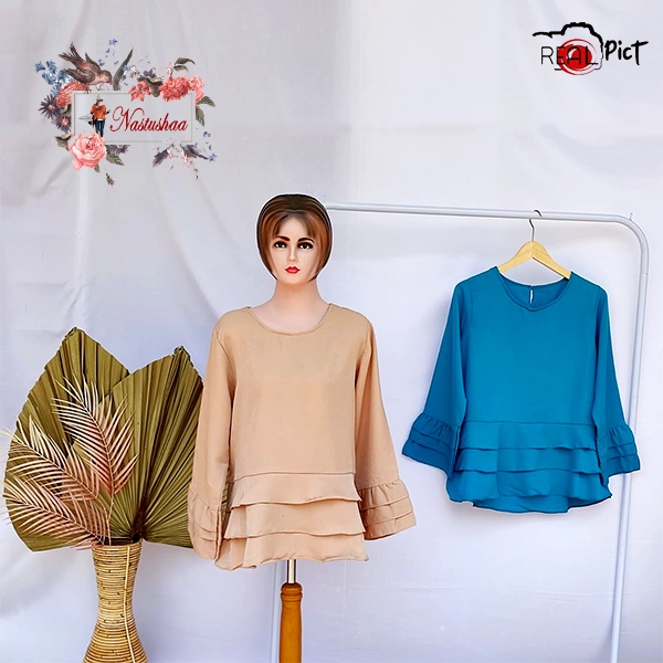 Blouse Blus Serena Polos Atasan Wanita Top Daily Rempel Layer Tumpuk Bagian Depan dan Lengan Bahan Premium Model Terbaru Korean Style