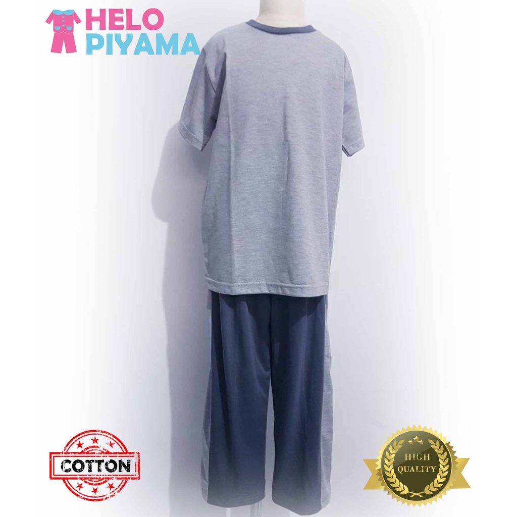 Helo Piyama - Baju Tidur Stelan Kaos Anak Cowok Abu Polos