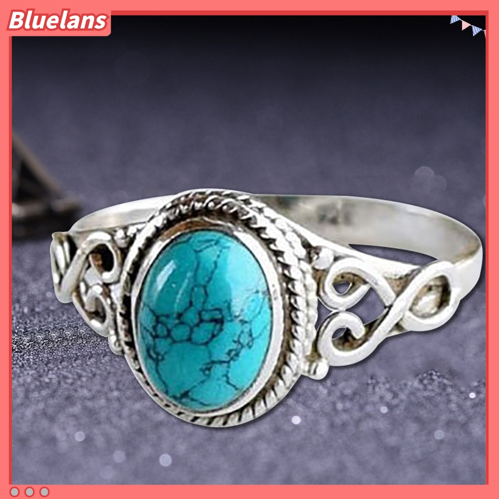 Bluelans Antique Turquoise Natural Gemstone Bride Wedding Engagement Vintage Ring Gift