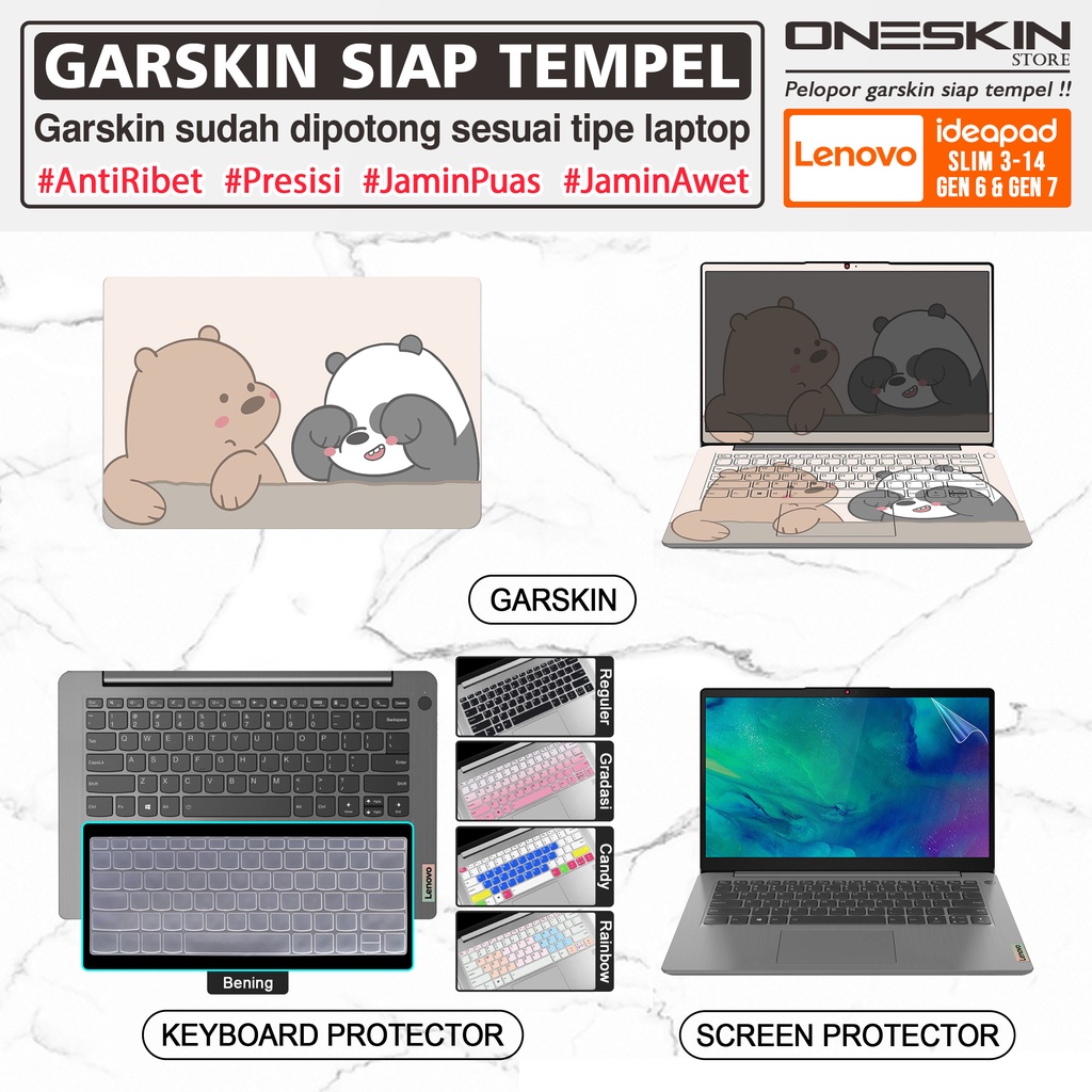 Garskin Sticker Laptop Pelindung Screen Keyboard Protector Lenovo IdeaPad Slim 3 3i-14 14ALC6 14ITL6 Gambar Full Body Silikon Bening Glossy Doff