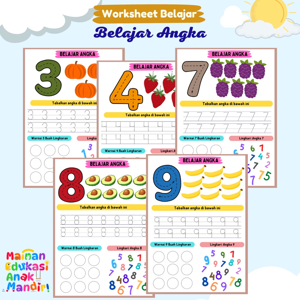 Worksheet AnakAktivitas Menggunting dan Menempel / Buku Belajar Anak TK PAUD SD Balita