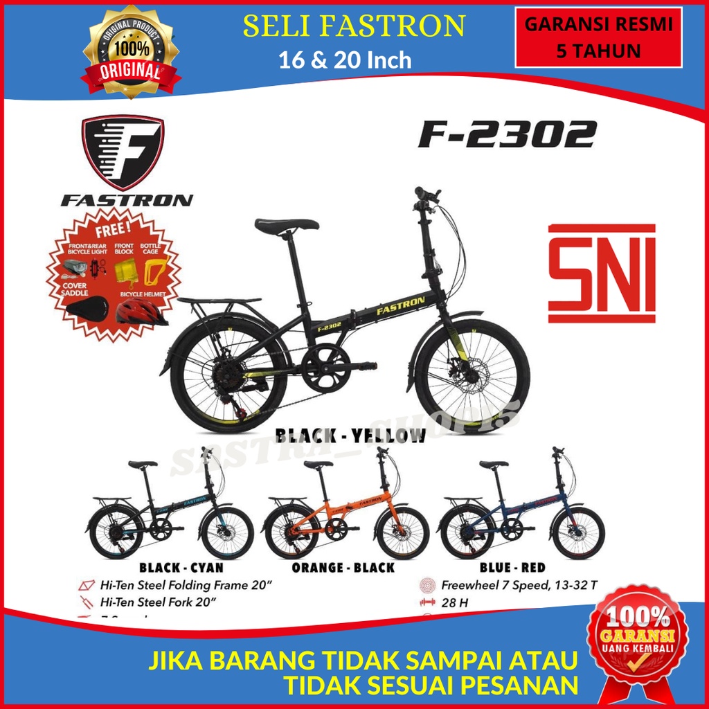 Sepeda Lipat Fastron 20&quot; F-2303 Rem Cakram 8 Speed Bonus Helm + Senter + Tempat Botol