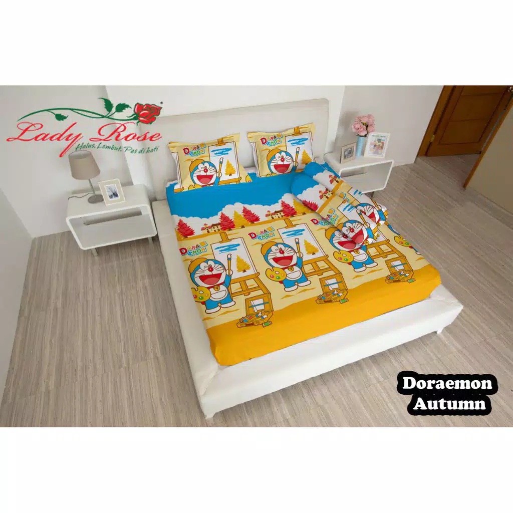 3in1 Sprei Lady Rose 3D Single Queen King 180x200 160x200 120x200 100x200 Motif Doraemon Autumn