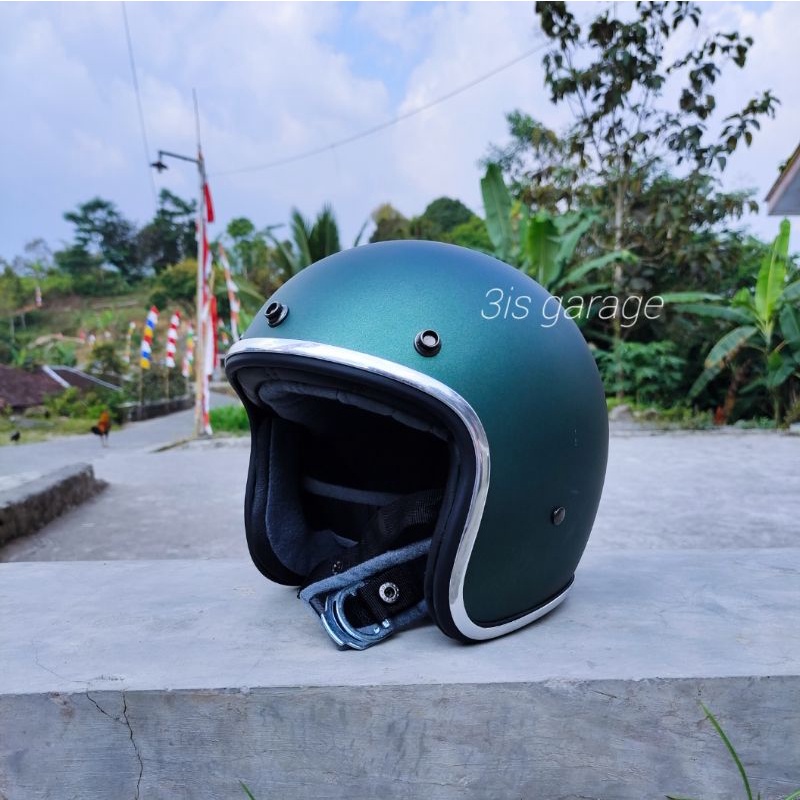 HELM BOGO CUSTOM SLIMM HEAD RETRO KLASIK BUSA KULIT LIST CROM