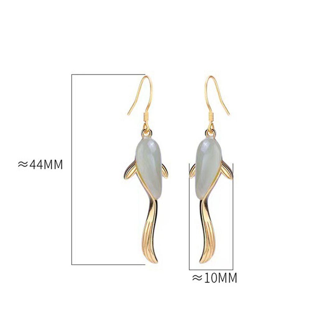 Mxbeauty Wanita Anting Menjuntai Kepribadian Geometris Gaya Niche Imitasi Giok Cahaya Gaya Mewah Bentuk Ikan Tembaga Fashion Hoop Earrings