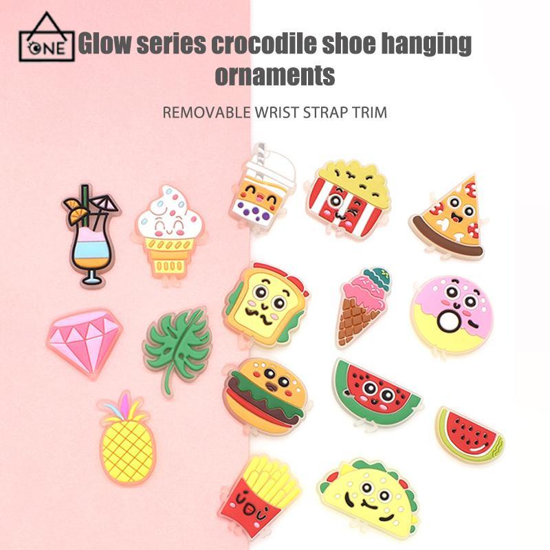 COD❤️Charms Pin Bahan Pvc Glow In The Dark Desain Makanan Untuk Aksesoris Charms Fashion-A.one