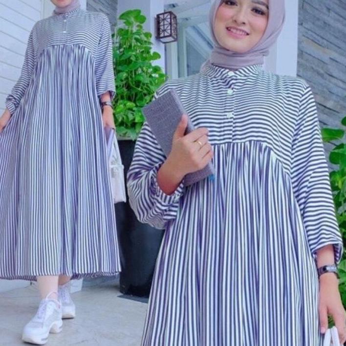 GRATIS ONGKIR✅DRESS MIDI MOTIF DRESS POLOS KATUN BAJU GANTUNG TERLARIS SEMI DRESS GARIS-GARIS OUTFIT