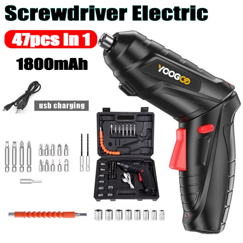 47PCS In 1 Bor Obeng Elektrik Cordless Screwdriver Set Mini  Rechargeable Portable Obeng Bor