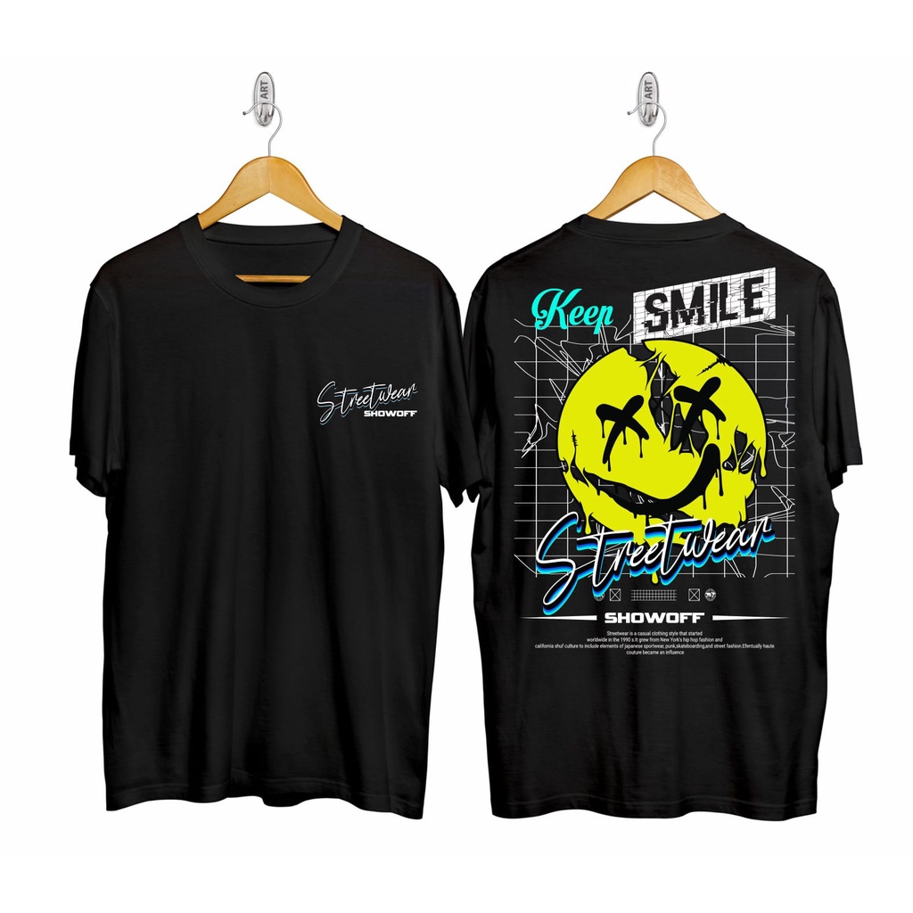 Kaos Tshirt Pria Kep Smile Hitam Distro Lengan Pendek Motif Sablon Bergambar Keren Baju Kaos Viral Baju kaos anime