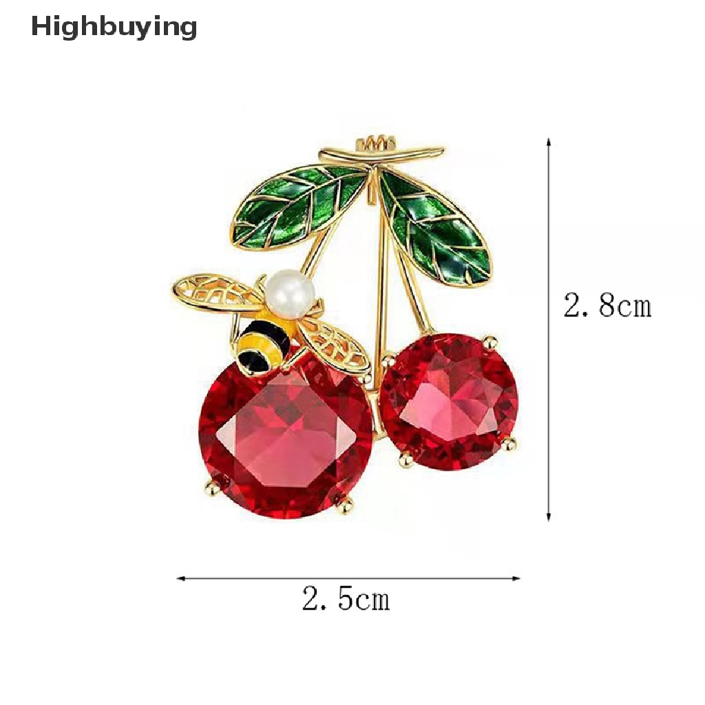 Bros Pin Enamel Bentuk Buah Cherry Aksen Kristal Merah Gaya Klasik Kasual Untuk Wanita Glory