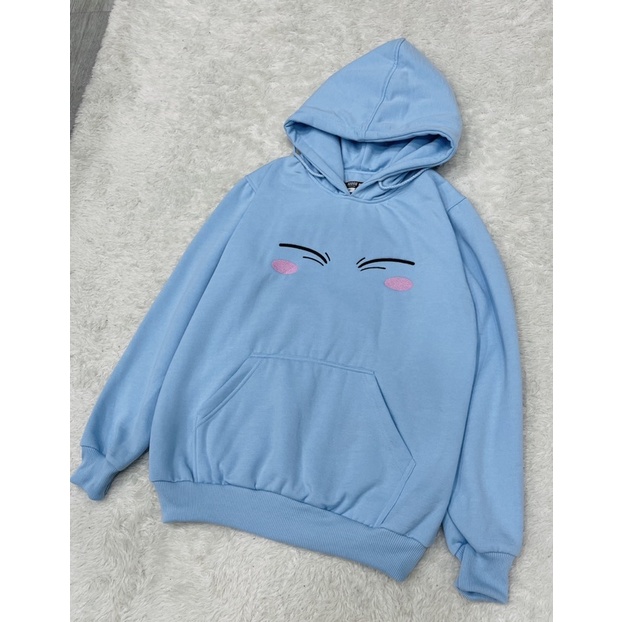 Hoodie Rimuru Face Embroidery Sky Blue Anime Manga Tensei Shitara Slime Datta Ken