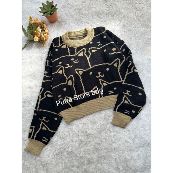 KITTY SWEATER CROP TOP WANITA