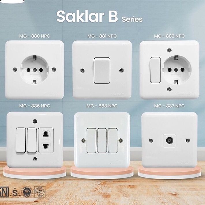 MORGEN B Series Saklar Engkel Seri Stop Kontak Arde IB Tanam Tembok Rumah Warna Putih Susu Inbow Sakelar Pencet Colokan 1 Gang Switch Single Dobel Bahan Kuat &amp; Berkualitas Standar SNI Termurah Best Seller