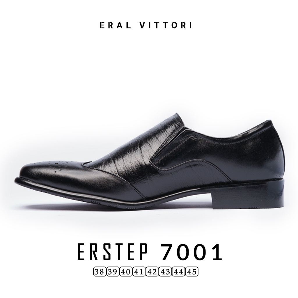 Eral Vittori - Erstep 7001 Sepatu Pantofel Kulit Formal Pria Kerja Kantor Hitam