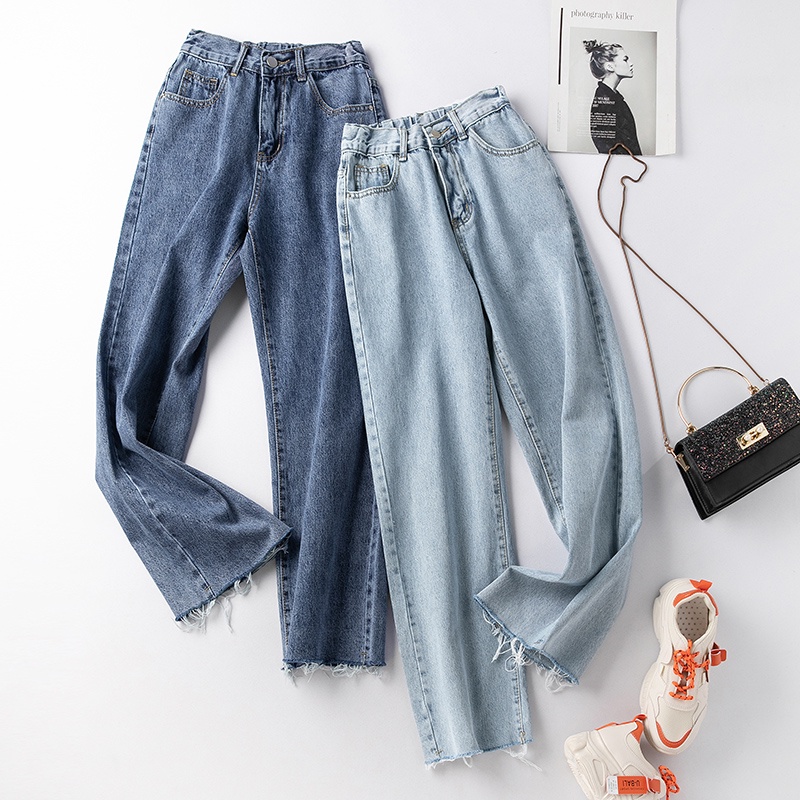 Korea Highwaist Lurus Kasual Jeans Wanita Fashionable -- 9/10 Celana