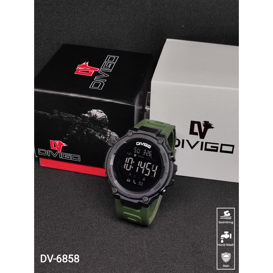 [DGS] Jam Tangan Pria DIVIGO DV-6858 Original Digital Tahan Air Tali Rubber