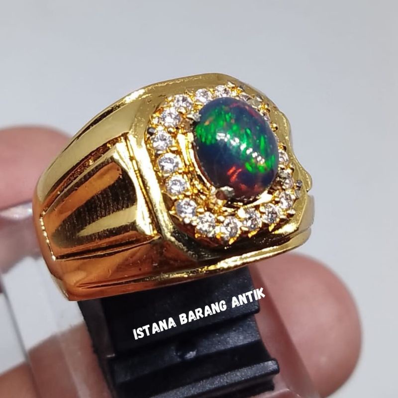 CINCIN BATU KALIMAYA BLACK OPAL AFRIKA ASLI NATURAL 100%SIZE KANTORAN