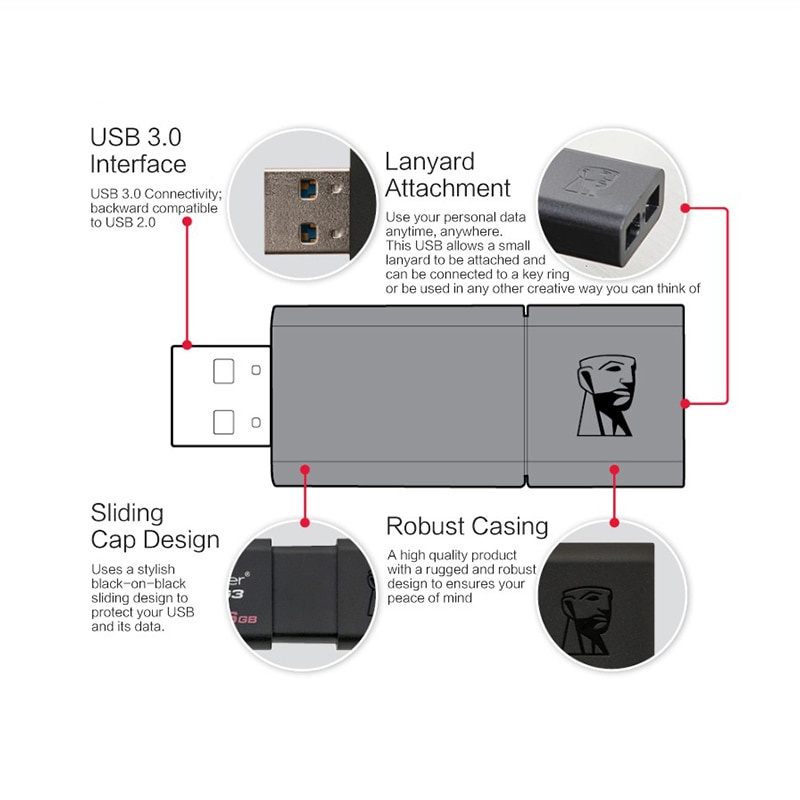 Kingston DT100G3 Flash Drive USB 3.0 Kecepatan Tinggi 128GB