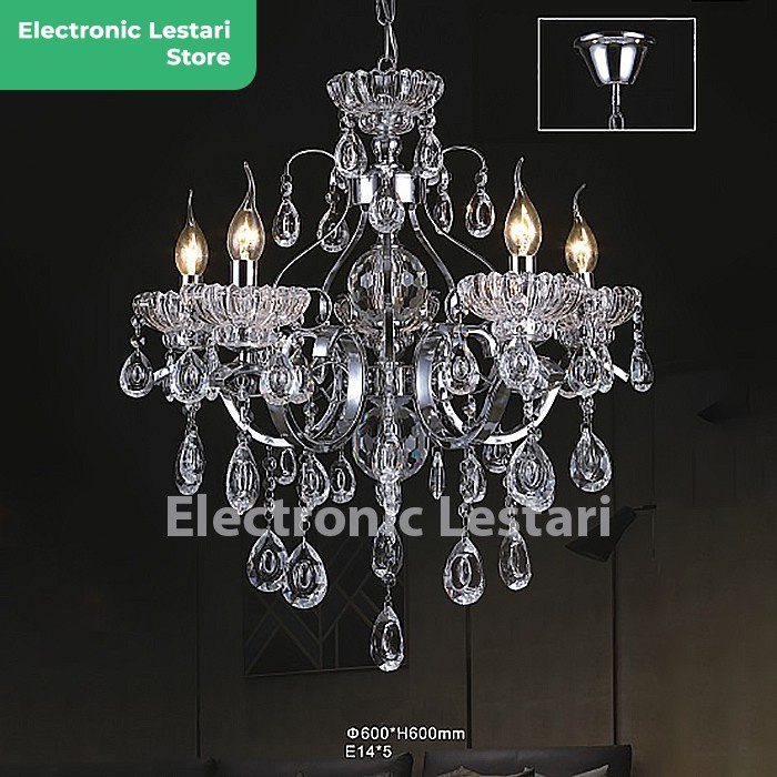 Lampu Gantung Kristal Ruang Tamu Lilin Hias Cabang 5