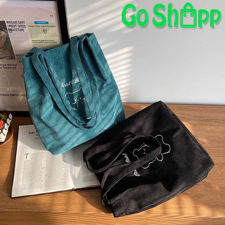 Tas Tote Bag Corduroy Wanita Kuliah Import Fashion Korea Terbaru - Tas Bahu Totebag Aesthetic Kekinian TE08