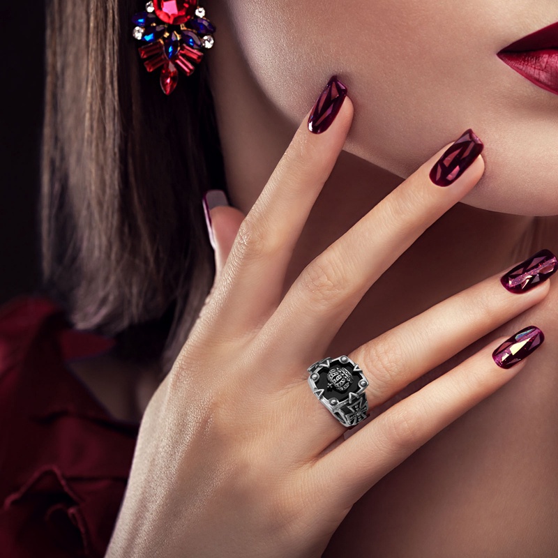 Fancyqube Cincin Sterling Silver S925 Model Terbuka Bentuk Mahkota Silang Gaya Vintage Untuk Wanita