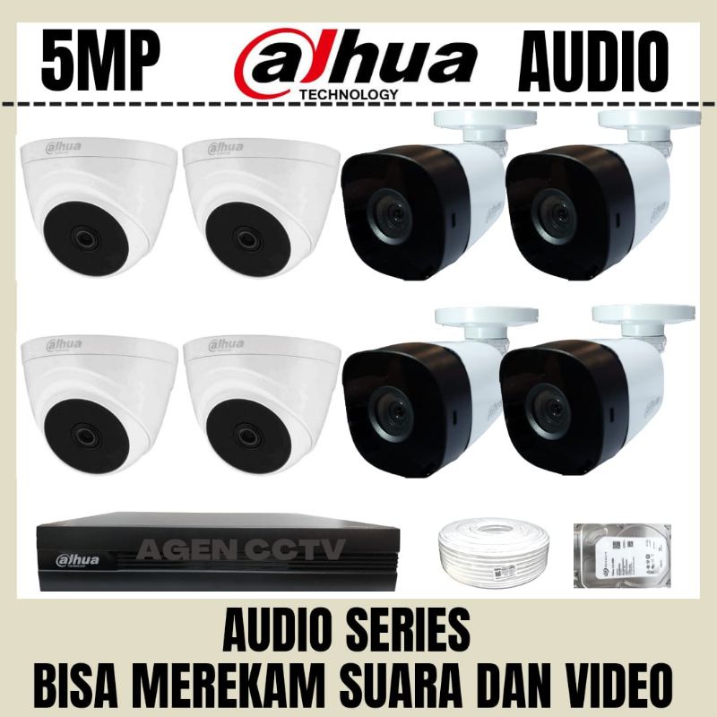 PAKET CCTV DAHUA 5MP 8 CHANNEL 8 KAMERA AUDIO BISA MEREKAM SUARA DAN VIDEO