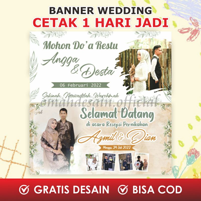 BANNER WEDDING/BANNER PERNIKAHAN/BANNER SELAMAT DATANG TERMURAH GRATIS REQUEST DESAIN