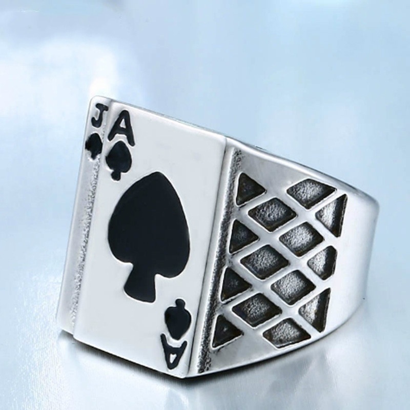 Cincin Lapis Silver Model Kartu Poker Gaya Retro Untuk Pria