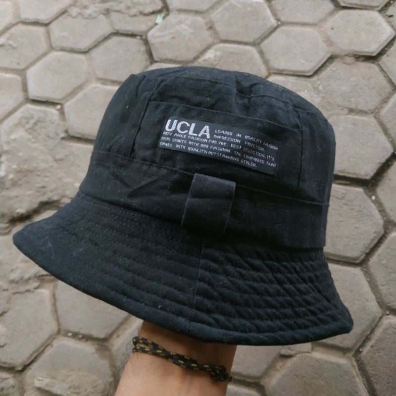 topi bucket hat ucla hitam polos like new