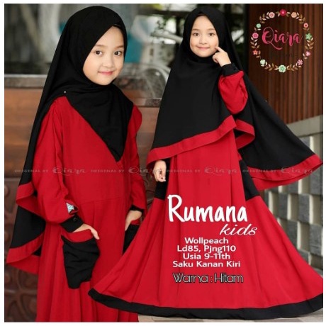 RUMANA SYARI KIDS Baju Gamis Syari Anak Perempuan Remaja ABG Model Terbaru Lebaran 2023 Baju Anak Um
