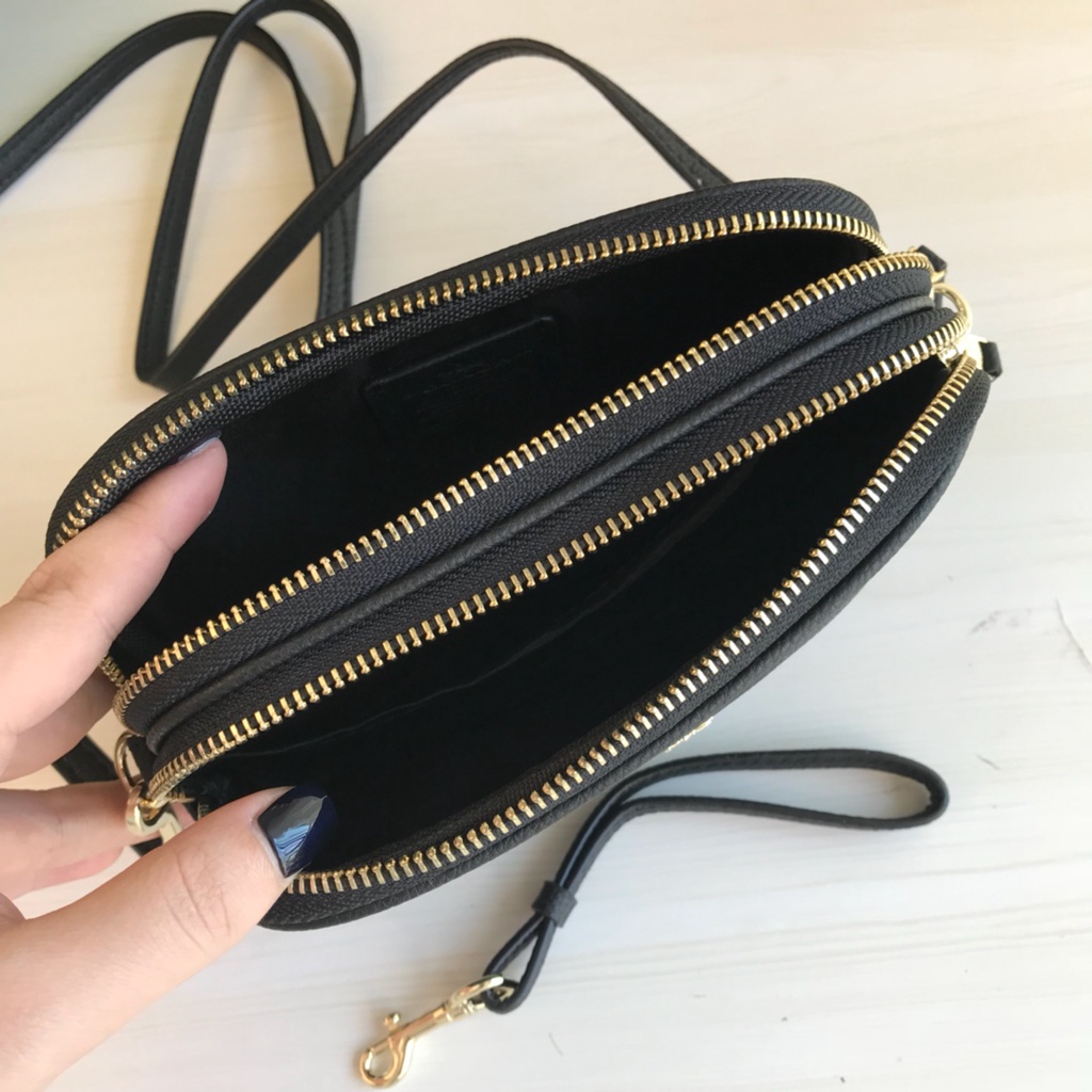 [Instant/Same Day]Coach 65547 Black lychee pattern camera bag Full head leather messenger bag Double zipper multipurpose women's bag   xjb