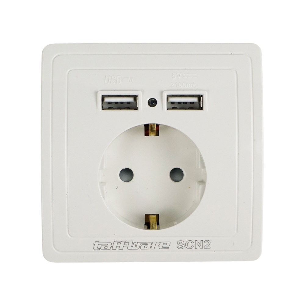 Stop Kontak Dinding EU Plug dengan 2 USB Port - SCN2 - OMHZ99WH White