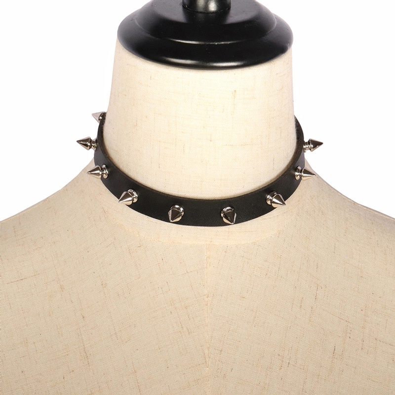 Rock Kalung Choker Bahan Kulit Pu Aksen Rivet Spike Gaya Punk Gothic Untuk Unisex